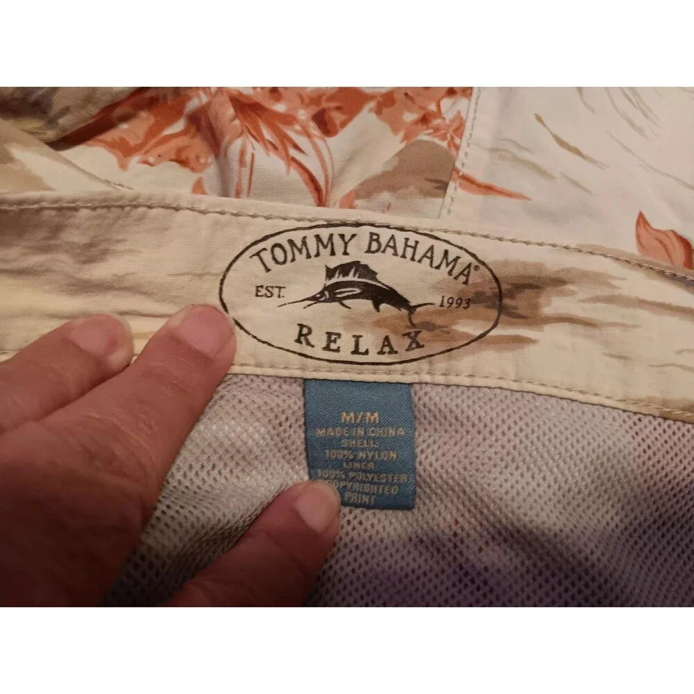 Tommy Bahamas Creme Toned Tropical  Trees Men's Swim Board Relax  Shorts Sz M